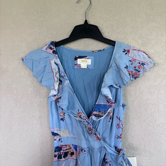 Maeve Anthropology Size 4 Rosalia Wrap Dress Blue Floral Ruffled Sleeveless - Picture 3 of 10